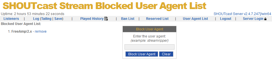Stream Blocked User Agent List Page