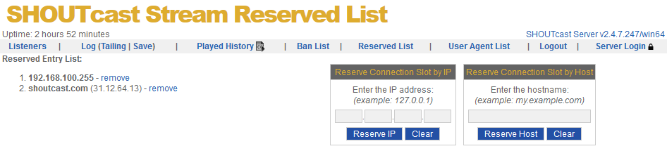 Stream Reserved List Page
